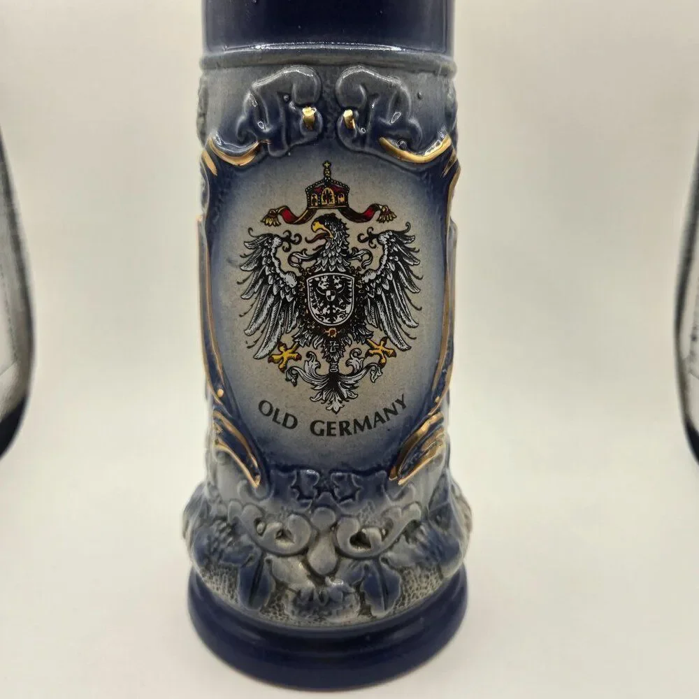 Vintage German Beer Stein Pewter Lid 0.5L Old Germany Blue Gray Armin Bay